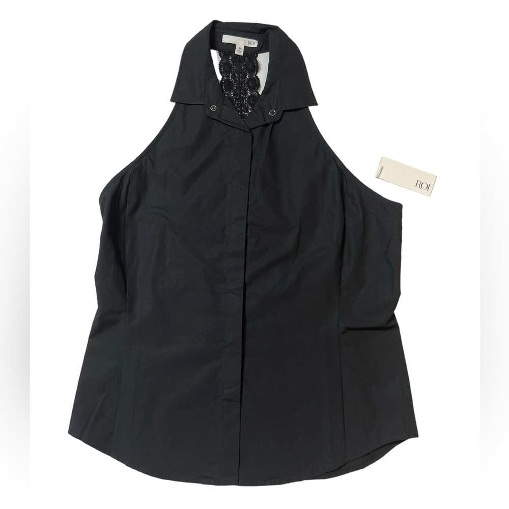 ROI Black Lace Back Shirt Top Sz M Women